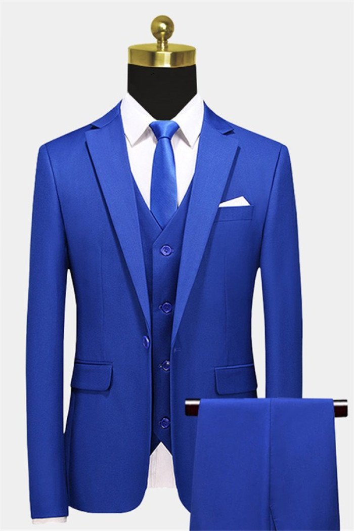 Fashion Royal Blue Notched Lapel Prom Suits Business Men Suit with 3 Pieces