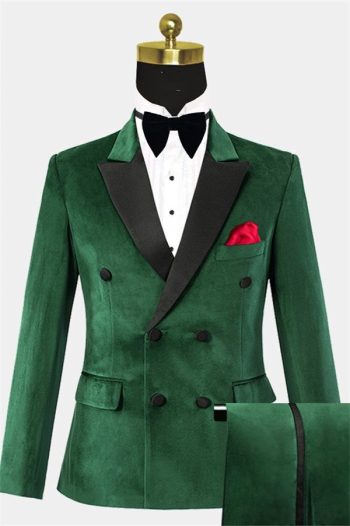 Stylish Dark Green Velvet Men Suits Modern Close Fitting  Suit 