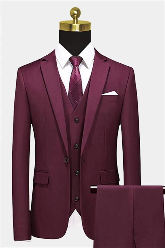 Fashion Armando Burgundy Suits with 3 Pieces Peak Lapel Mens Wearhouse  Suit