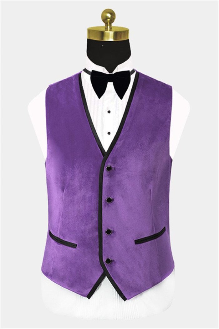 Stylish Iris Purple Velvet  Suit with Peak Lapel 3-Pieces Close Fitting Men Suits for Prom
