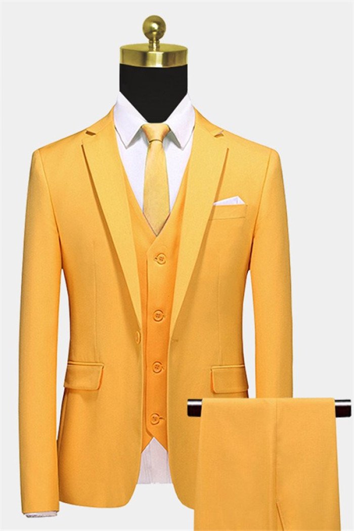 Fashion Gold 3-Piecees Notched Lapel Men Suits Corey Formal  Suit