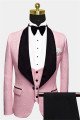 Modern Gorgeous Pink Jacquard Prom Suits 3-Pieces Men Suits with Black Lapel