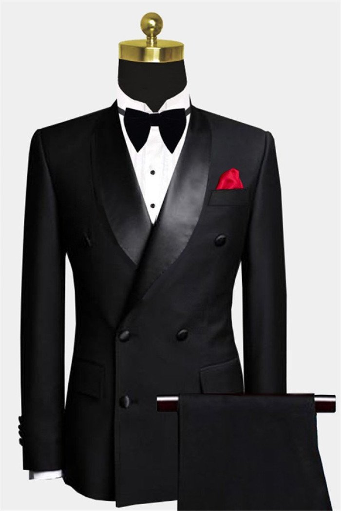 Modern Black Double Breasted Wedding  Suit Luxury Business Men Suits with Two Pieces