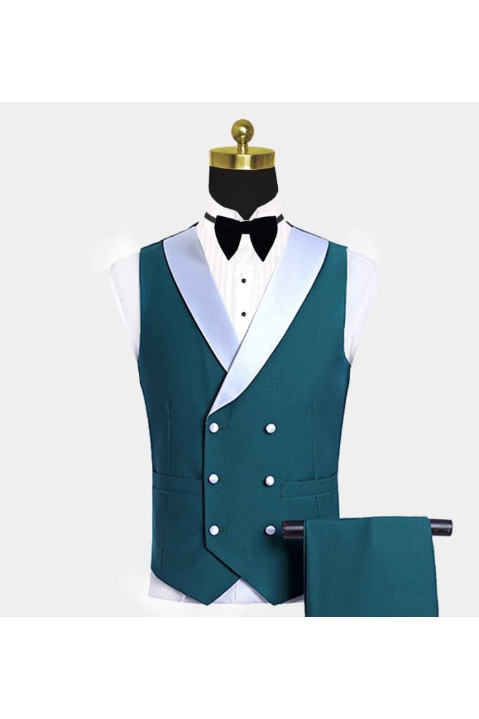 Modern Teal Blue  Suit with Light-colored Trim Formal Business Men Suits