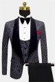 Modern Black Jacquard Men Suits with 3 Pieces Unique Dinner Suits for Prom