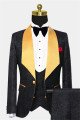 Modern Black Jacquard  Suit with Gold Shawl Lapel 3-Pieces Men Suits