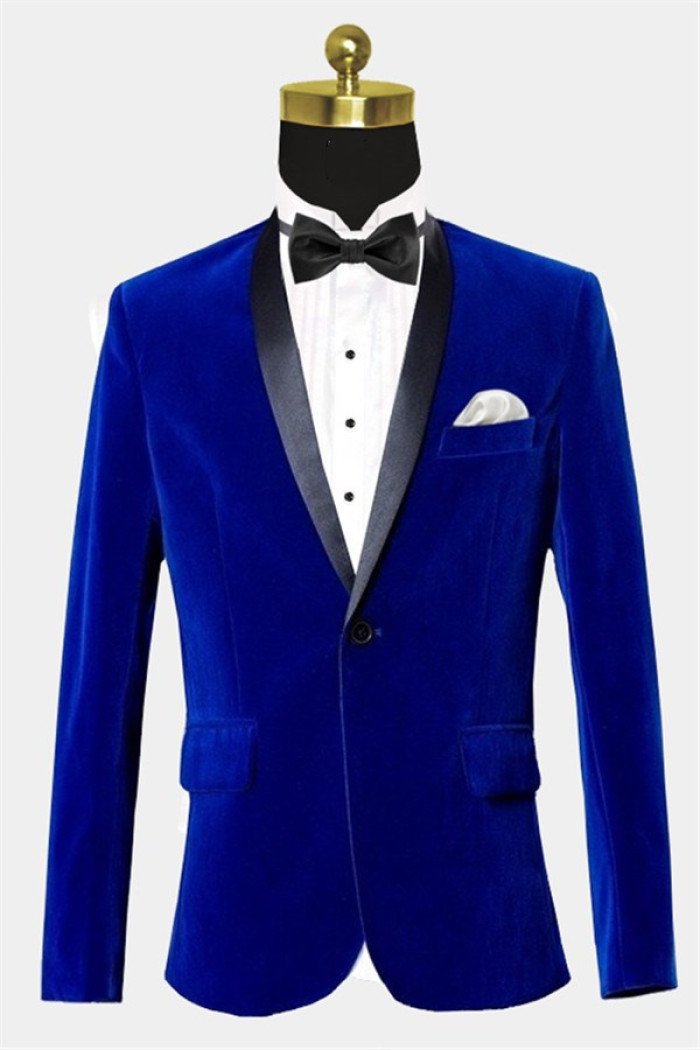 Modern Royal Blue Velvet  Suit Jacket Shawl Lapel Prom Suits 