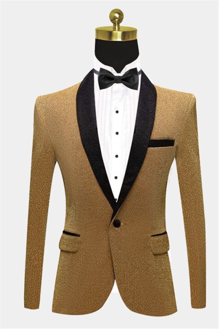 Stylish Glitter Sequin Blazer Gold Men Suits for Prom