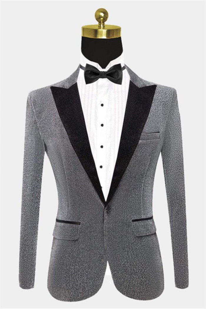 Stylish Silver Sequin One Piece Blazer Glitter Peak Lapel  Suit Jacket