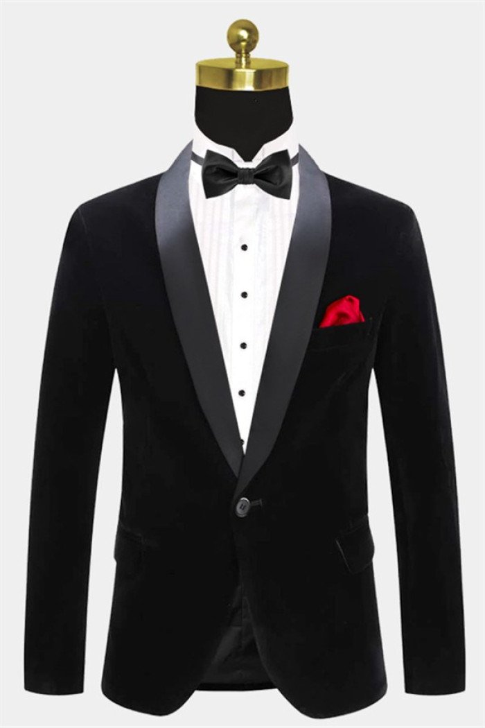 Modern Black Velvet Wedding Men Suits Modern Business Blazer 