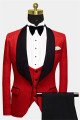 Modern Stylish Red Floral Suit Bespoke 3-Pieces Men Suits with Black Lapel