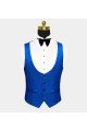 Modern Royal Blue Floral Jacquard Men Suits Close Fitting Suit 