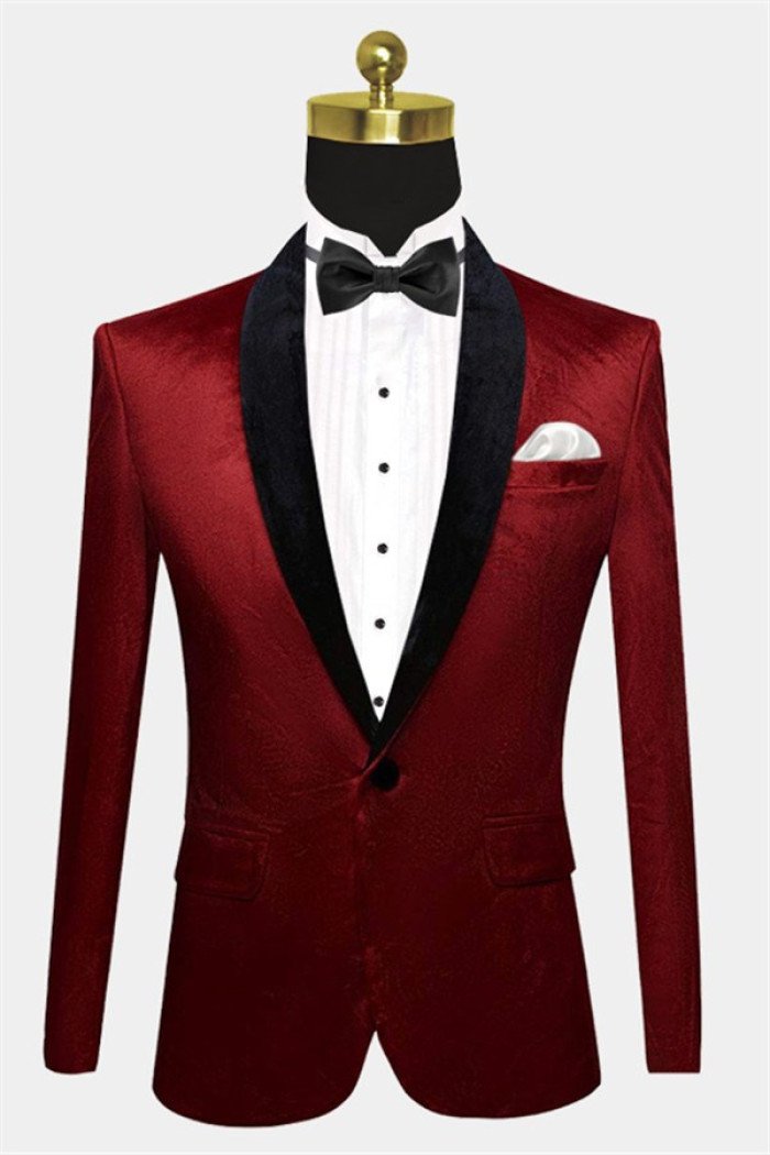 Stylish Burgundy Velvet Prom Men Suits One Button Boyfriend Blazer