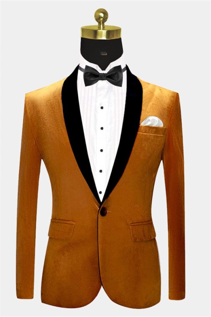 Stylish Gold Velvet  Suit Jacket with One Button Modern Suit Sizes