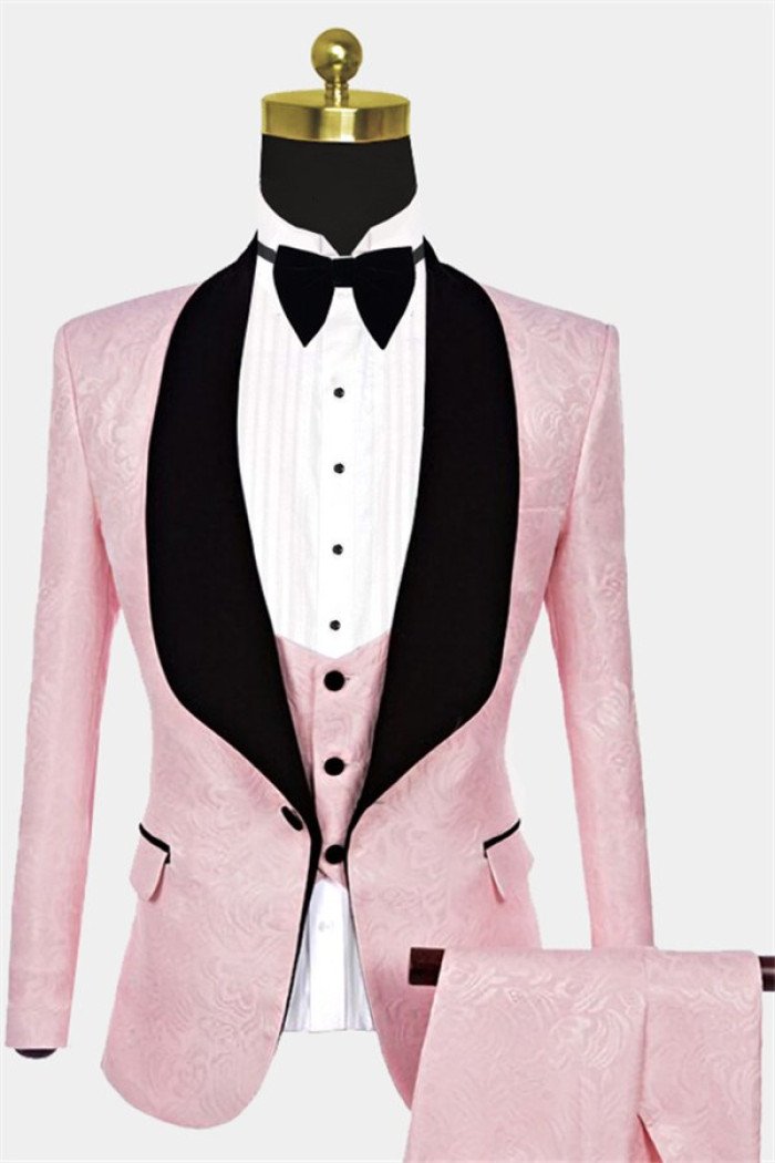 Modern Unique Pink Jacquard  Suit  Prom Suits for Guys