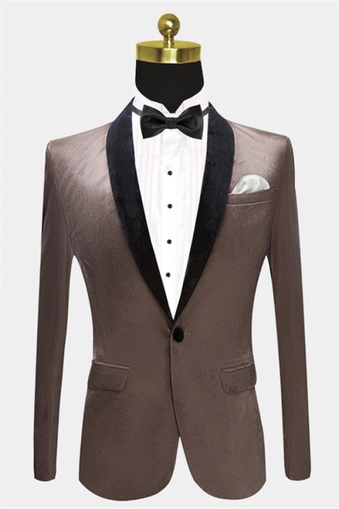 Stylish Grey Velvet Blazer Jacket for Prom Close Fitting Casual Blazer