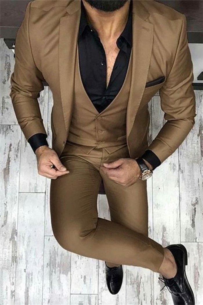 Classic Chocolate Brown 3-Pieces Prom Men Suits Stylish Close Fitting Dress Suit