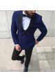 Classic Navy Blue Peaked Lapel Double Breasted Mens Suit 