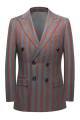 Fashion Red and Gray Stripes Formal Men's Suits Modern Double Breasted Prom Suits
