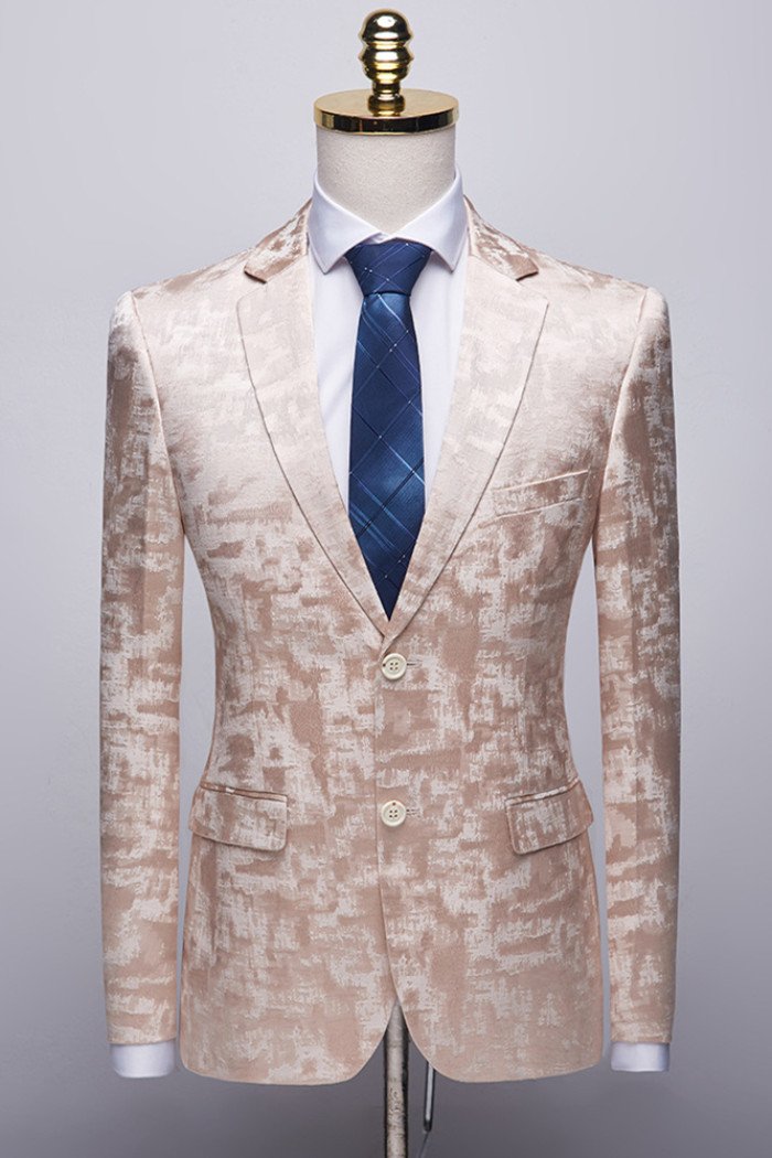 Fashion Unique Printed Champagne Pink Notched Lapel Men's Suits for Prom