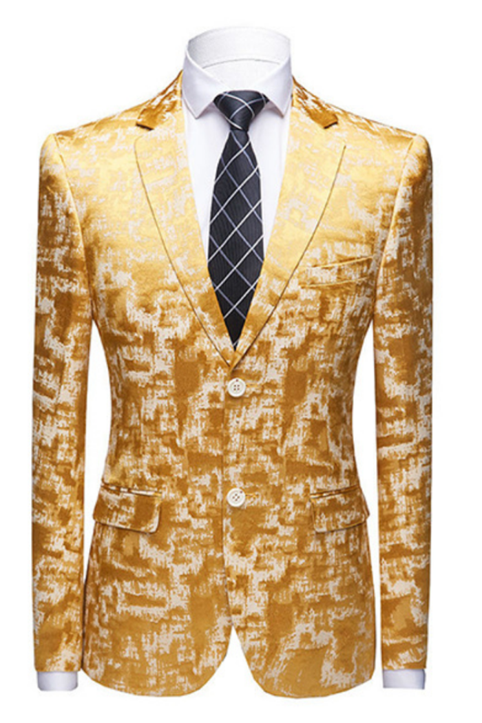 Fashion Special Printed Bright Gold Notched Lapel Men's Suits for Prom