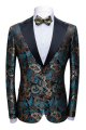 Fashion Multicolors Peak Lapel with Black Satin Wedding  Suits Vintage Jacquard Men's Prom Suits