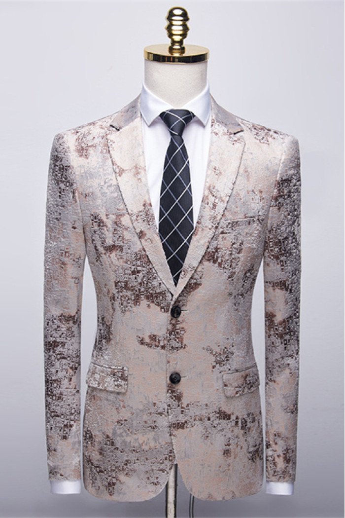 New Arrival Light Brown Men's Prom Suits Printing Wedding  Suits with White Pants