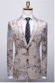 New Arrival Light Brown Men's Prom Suits Printing Wedding  Suits with White Pants