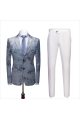 New Arrival Printing Men's Prom Suits Blue Wedding  Suits with White Pants