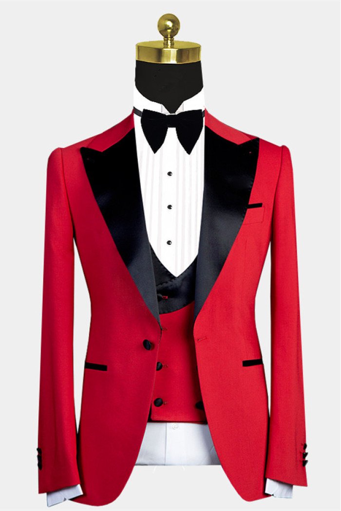 New Arrival Davis Red Peaked Lapel Close Fitting Men Suit with Black Lapel