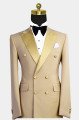 New Arrival Reed Gold Peaked Lapel Double Breasted Bespoke Men Suit for Prom