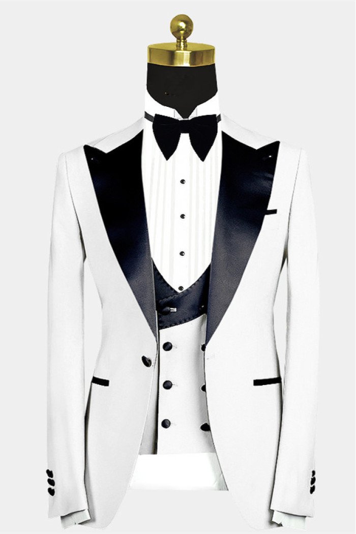 Newest Russell Stylish White Close Fitting Peaked Lapel Wedding Groom Suit