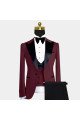 Newest Bryant New Arrival Burgundy Close Fitting Prom Men Suits with Black Lapel