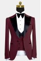 Newest Bryant New Arrival Burgundy Close Fitting Prom Men Suits with Black Lapel