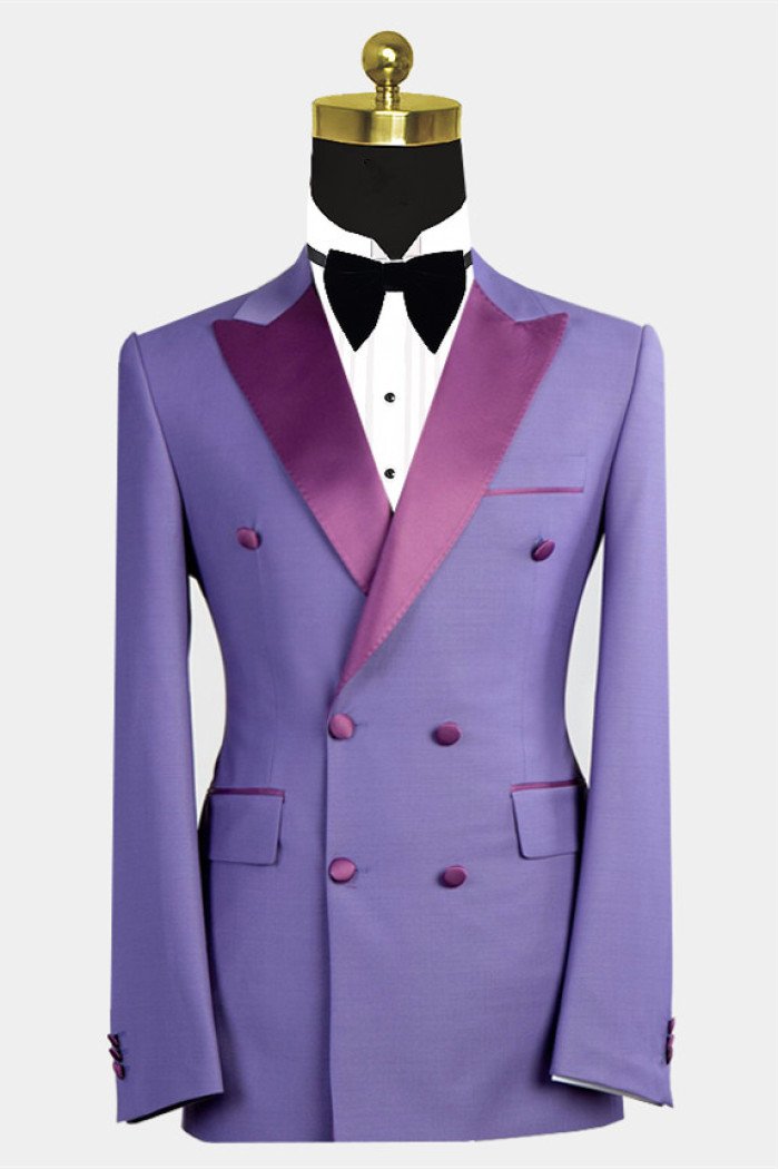 Newest Nickolas Fashion Peaked Lapel Purple Bespoke Double Breasted Men Suits