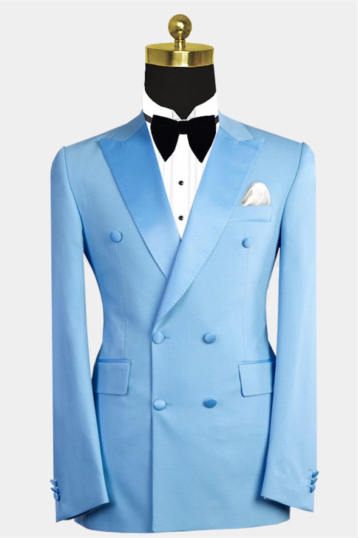 Newest Phoenix Stylish Blue Peaked Lapel Double Breasted Men Suits