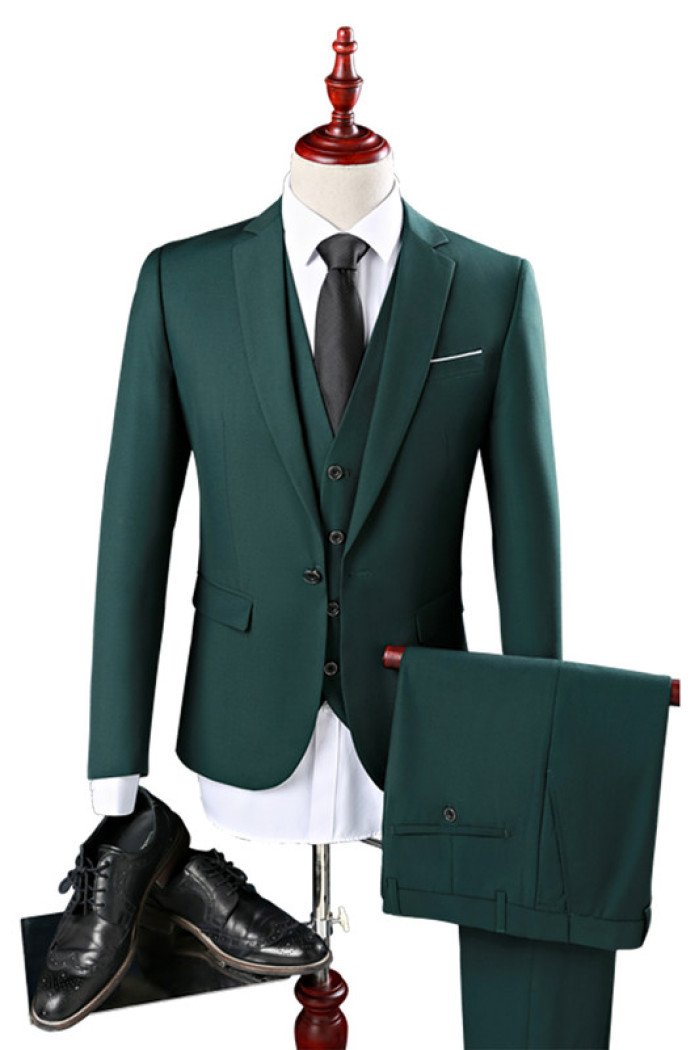 Stylish 3-Pieces Green Bespoke Men Suits Unique Notch Lapel  Suit