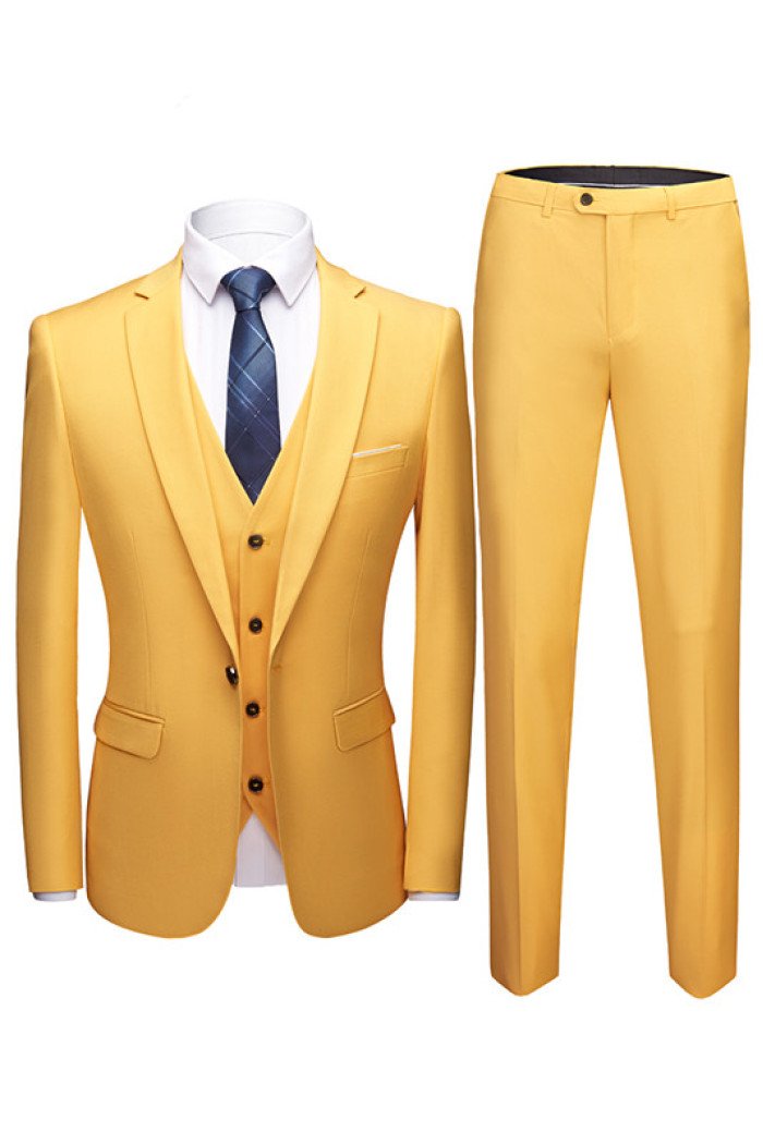 Stylish Yellow Notch Collar 3-Pieces Close Fitting Suits