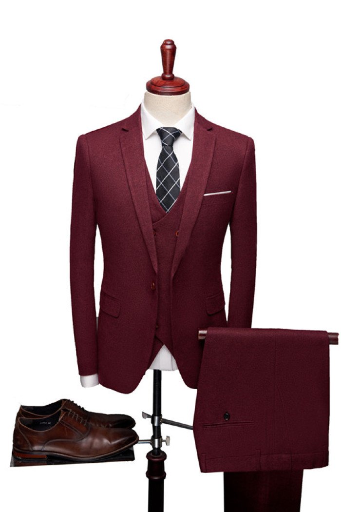 Stylish Modern Red Notch Collar Men Suits Formal 3-Pieces Prom  Suit