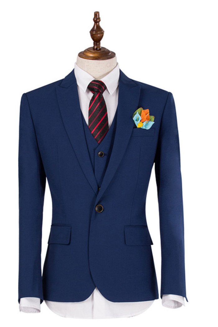 Stylish Formal Navy Blue Notch Collar Suit 3-Pieces Close Fitting Men Suits