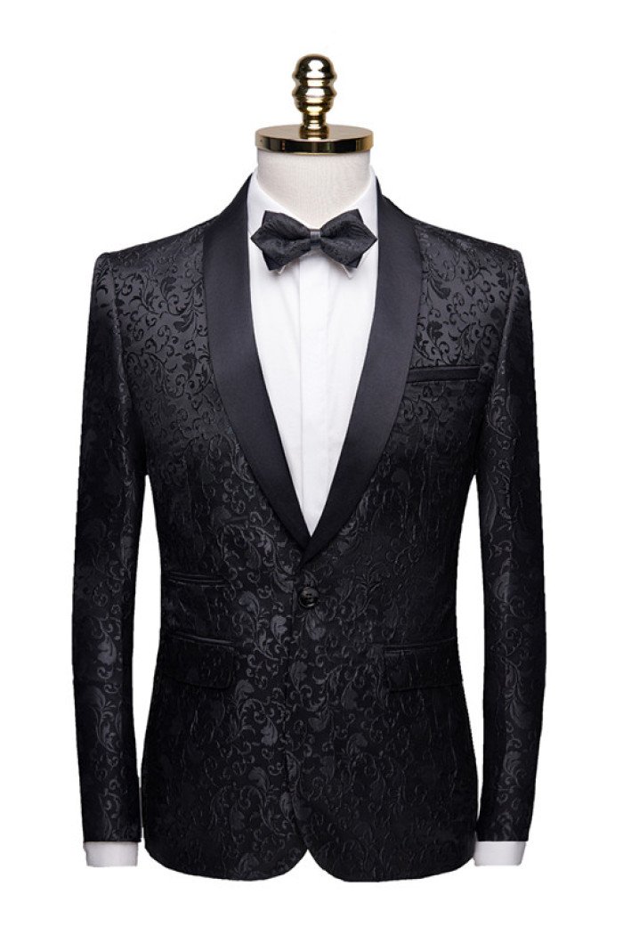 Stylish Black Jacquard Dinner Suits Formal Shawl Lapel One Button Blazer