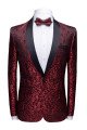 Stylish Burgundy Paisley  Suit Jacket Glamorous Jacquard Blazer for Prom