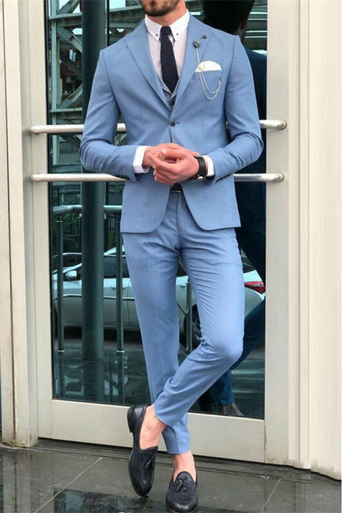 Newest Romeo Blue Peaked Lapel Close Fitting Stylish Men Suits