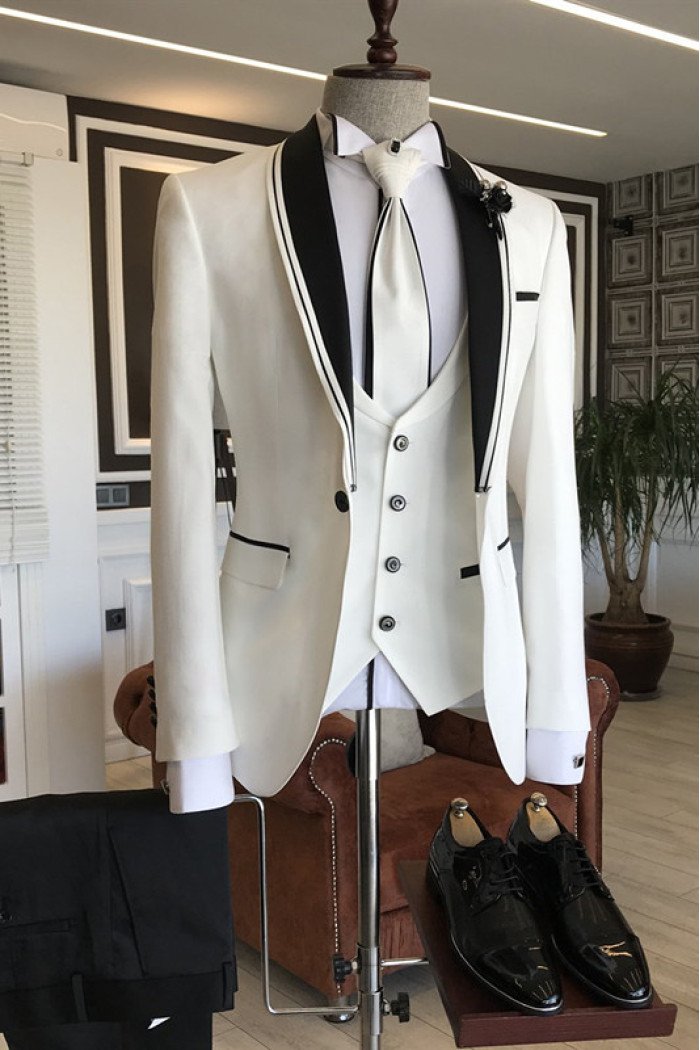 Newest London White Close Fitting Bespoke Wedding Men's Suits with Black Shawl Lapel