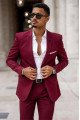 Cool Burgundy Notched Lapel Close Fitting Prom Outfits