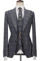 Cool Gray Bespoke Notched Lapel 3-Pieces Plaid Close Fitting Formal Suits