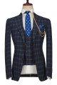 Cool Dark Blue Plaid Stylish Notched Lapel Men Suits