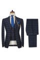 Cool Dark Blue Plaid Stylish Notched Lapel Men Suits