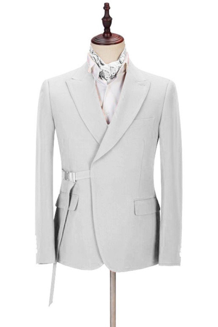 Cool Handsome Peaked Lapel  Silver Men Suits with Adjustable Buckle