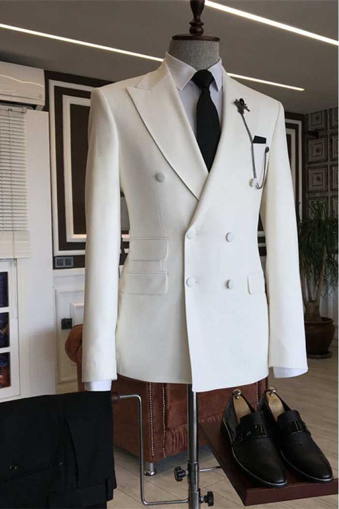 Cool White Double Breasted Close Fitting Fashion Men Suits